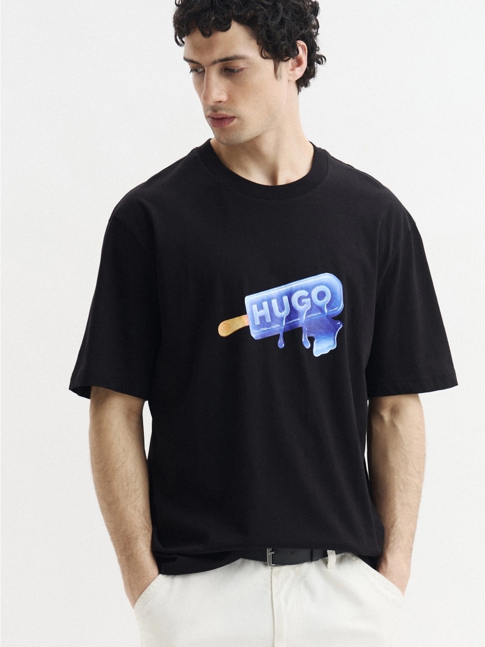 HUGO Black Tee with Blue Popsicle Graphic